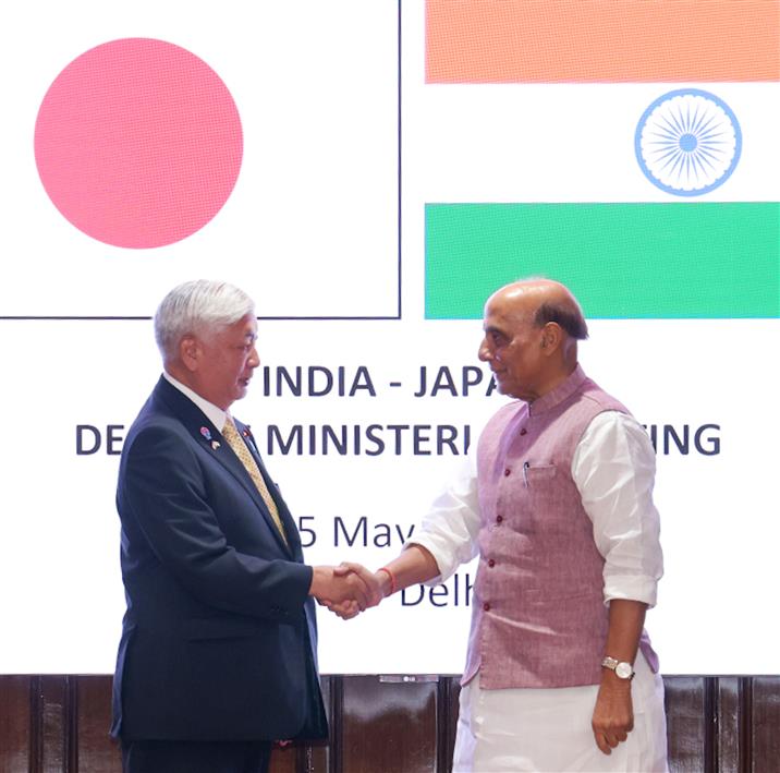 The Union Minister for Defence, Shri Rajnath Singh holds a bilateral meeting with the Minister of Defense of Japan Mr Gen Nakatani at Manekshaw Centre, in New Delhi on May 05, 2025.