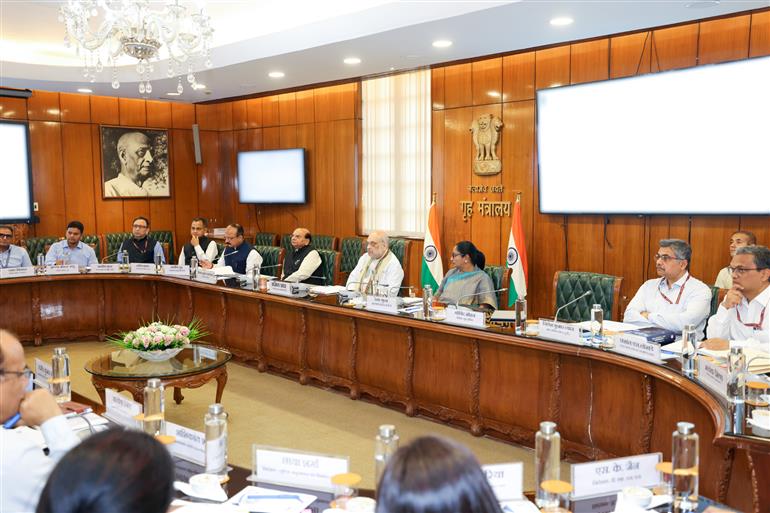 The Union Minister for Home Affairs and Cooperation, Shri Amit Shah reviews implementation of three New Criminal Laws with Lieutenant Governor Vinai Kumar Saxena and Chief Minister Smt. Rekha Gupta, in New Delhi on May 05, 2025.