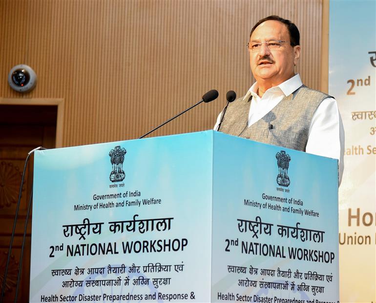 The Union Minister of Health and Family Welfare & Chemicals and Fertilizers, Shri Jagat Prakash Nadda addressing at the inaugural session of the 2nd National Workshop on “Health Sector Disaster Preparedness and Response” & “Fire Safety in Healthcare Facilities”, in New Delhi on May 06, 2025.