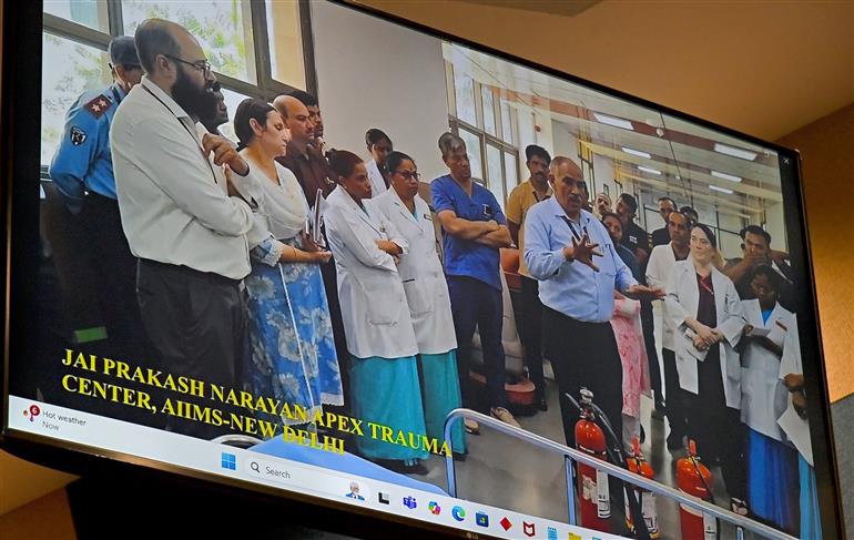Glimpses of the inaugural session of the 2nd National Workshop on “Health Sector Disaster Preparedness and Response” & “Fire Safety in Healthcare Facilities”, in New Delhi on May 06, 2025. The Union Minister of Health and Family Welfare & Chemicals and Fertilizers, Shri Jagat Prakash Nadda presents on the occasion.