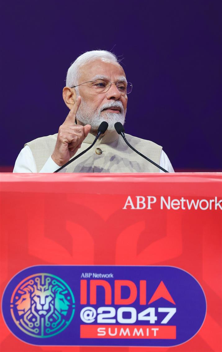 PM addressing the gathering at ABP Network India@2047 Summit, in New Delhi on May 06, 2025.