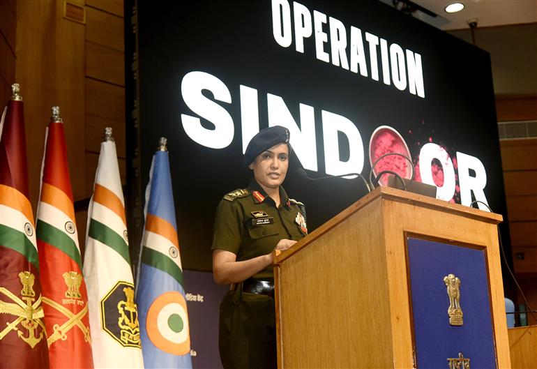 Colonel Sofiya Qureshi addressing the media on ‘Operation Sindoor’ at National Media Centre, in New Delhi on May 07, 2025.:Ministry of Defence