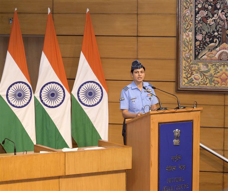Wing Commander Vyomika Singh addressing the media on ‘Operation Sindoor’ at National Media Centre, in New Delhi on May 07, 2025.:Ministry of Defence