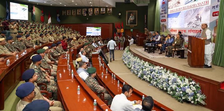 The Union Minister for Defence, Shri Rajnath Singh addressing at the BRO Raising Day event at Manekshaw Centre, in Delhi Cantt on May 07, 2025.