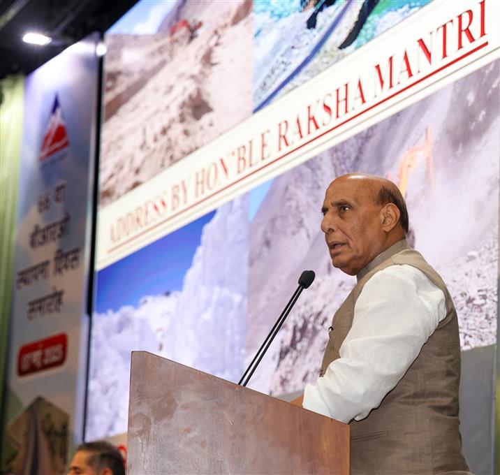 The Union Minister for Defence, Shri Rajnath Singh addressing at the BRO Raising Day event at Manekshaw Centre, in Delhi Cantt on May 07, 2025.