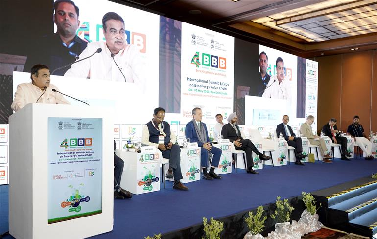 The Union Minister of Road Transport and Highways, Shri Nitin Gadkari addressing at the 4th International BBB Summit and Expo on Bioenergy Value Chain, in New Delhi on May 08, 2025.