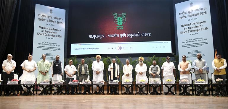 The Union Minister of Agriculture and Farmers Welfare and Rural Development, Shri Shivraj Singh Chouhan launching the National Conference held on Agriculture for Kharif Campaign - 2025 at Bharat Ratna C. Subramaniam Auditorium, in New Delhi on May 08, 2025.