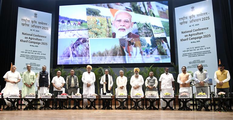 The Union Minister of Agriculture and Farmers Welfare and Rural Development, Shri Shivraj Singh Chouhan launching the National Conference held on Agriculture for Kharif Campaign - 2025 at Bharat Ratna C. Subramaniam Auditorium, in New Delhi on May 08, 2025.