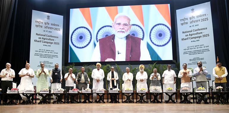 The Union Minister of Agriculture and Farmers Welfare and Rural Development, Shri Shivraj Singh Chouhan attends the National Conference held on Agriculture for Kharif Campaign - 2025 at Bharat Ratna C. Subramaniam Auditorium, in New Delhi on May 08, 2025.