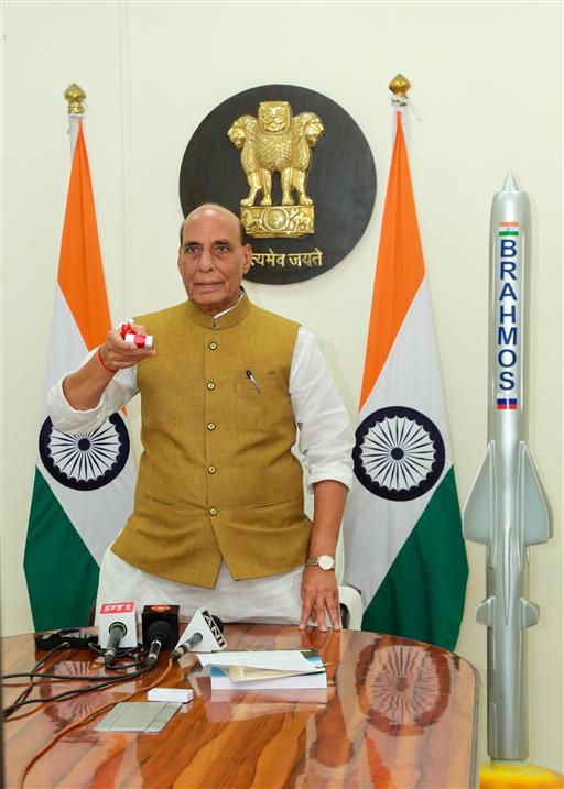 The Union Minister for Defence, Shri Rajnath Singh virtually inaugurates BrahMos Integration & Testing Facility Centre at Lucknow, in Uttar Pradesh on May 11, 2025.