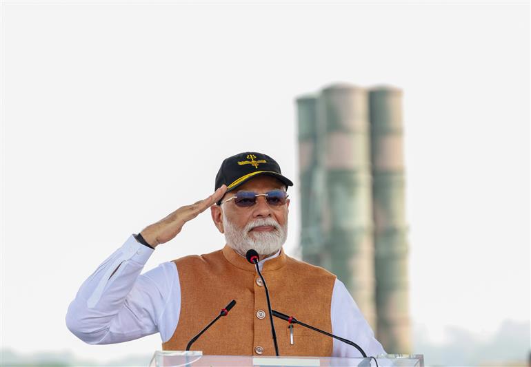 PM addressing the Air Warriors and Soldiers at Adampur airforce base, in Punjab on May 13, 2025.:Prime Minister