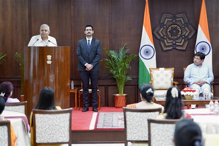 The Vice President, Shri Jagdeep Dhankhar interacting with members of Self Help Groups of Meghalaya at Vice-President’s Enclave, in New Delhi on May 13, 2025.