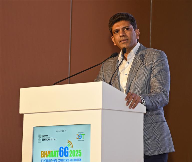 The Minister of State for Rural Development and Communications, Dr. Chandra Sekhar Pemmasani addressing at the inauguration of BHARAT 6G 2025 - 3rd International Conference and Exhibition, in New Delhi on May 14, 2025.