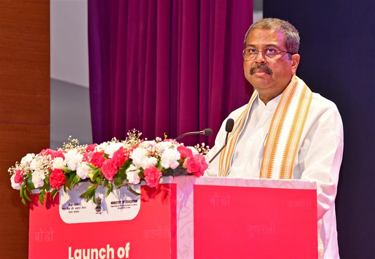 The Union Minister for Education, Shri Dharmendra Pradhan addressing at the launch of Bharatiya Basha Summer Camp Primers in Indian Languages & Special Modules at Rang Bhawan, Akashwani Bhawan, in New Delhi on May 19, 2025.