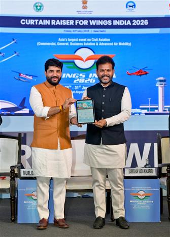 The Union Minister for Civil Aviation, Shri Kinjarapu Ram Mohan Naidu attends the WINGS INDIA 2025 A Curtain Raiser, in New Delhi on May 23, 2025.