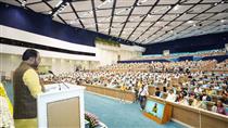 The Minister of State (Independent Charge) for Ayush and Health and Family Welfare, Shri Prataprao Jadhav addressing at the inauguration of Yoga Mahotsav-2025 organized by Morarji Desai National Institute of Yoga at Vigyan Bhawan, in New Delhi on March 13, 2025.:AYUSH