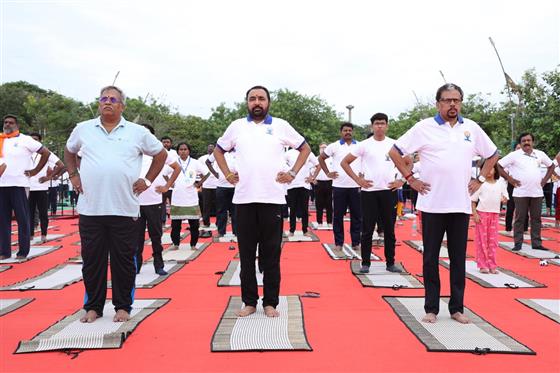 The Minister of State (Independent Charge) for Ayush and Health and Family Welfare, Shri Prataprao Jadhav at the inauguration of the 25-Day Countdown to International Day of Yoga 2025, in Puducherry on May 27, 2025.:AYUSH