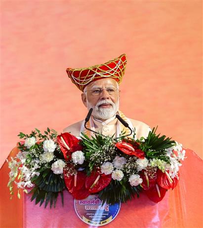 PM addressing at the Mahila Sashaktikaran Mahasammelan Programme held on the occasion of 300th birth anniversary of Lokmata Devi Ahilya Bai Holkar at Bhopal, in Madhya Pradesh on May 31, 2025.