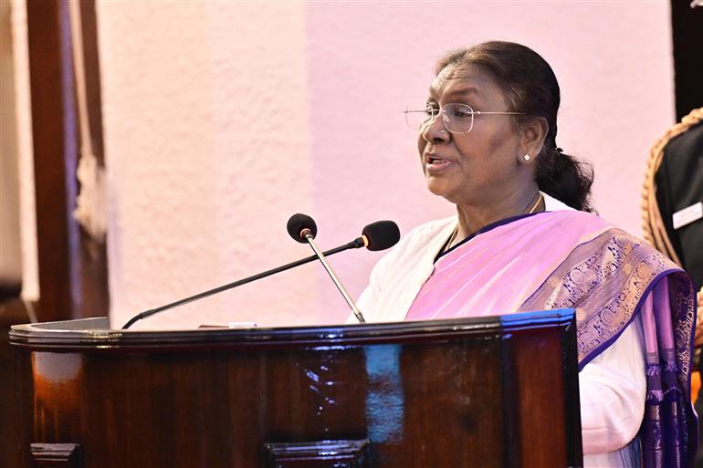 The President of India, Smt Droupadi Murmu addressing at a function  to commemorate the 125 years of the establishment of the Raj Bhavan, Nainital, in Uttarakhand on November 3, 2025.