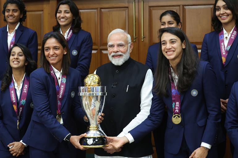 PM interacts with Indian Women Cricket Team Players at 7, Lok Kalyan Marg , in New Delhi on November 05, 2025.