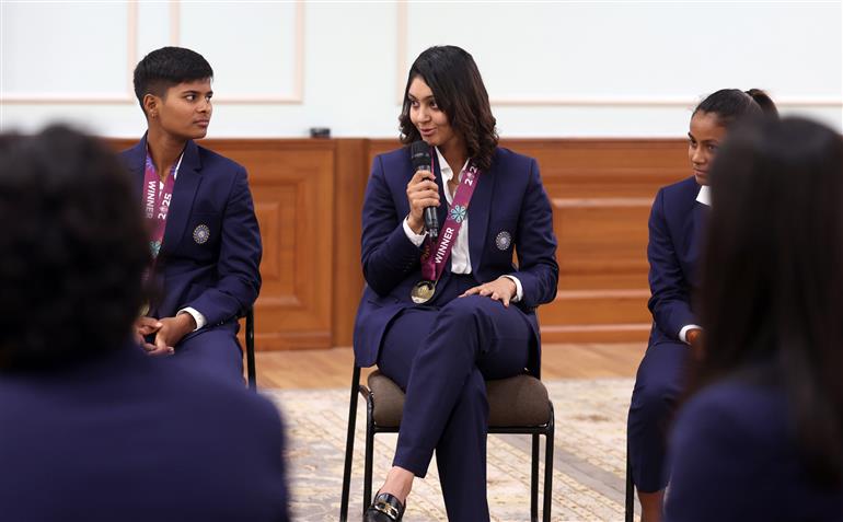 PM interacts with Indian Women Cricket Team Players at 7, Lok Kalyan Marg , in New Delhi on November 05, 2025.