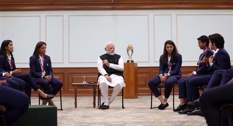 PM interacts with Indian Women Cricket Team Players at 7, Lok Kalyan Marg , in New Delhi on November 05, 2025.