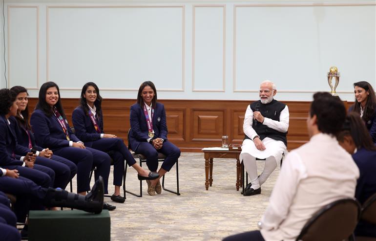 PM interacts with Indian Women Cricket Team Players at 7, Lok Kalyan Marg , in New Delhi on November 05, 2025.