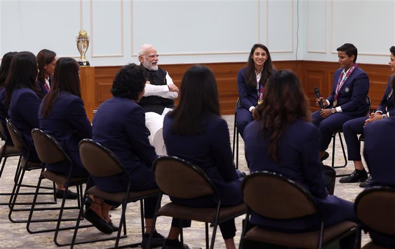 PM interacts with Indian Women Cricket Team Players at 7, Lok Kalyan Marg , in New Delhi on November 05, 2025.