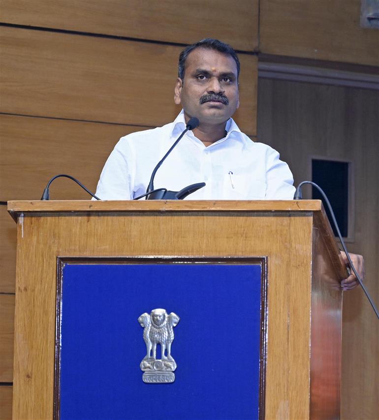 The Minister of State for Information & Broadcasting and Parliamentary Affairs, Dr. L. Murugan addressed the Curtain Raiser Press Conference of International Film Festival of India 2025 at National Media Centre, in New Delhi on November 07, 2025.