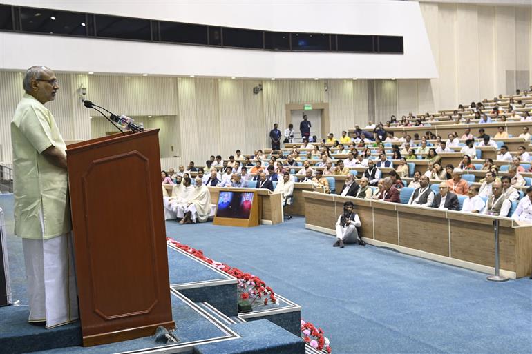 The Vice-President of India Shri C. P. Radhakrishnan graced the Eighth 180 Upvas Parna Ceremony of Jain Acharya Shri Hansratna Surishwarji Maharaj Ji at Vigyan Bhawan, in New Delhi on November 08, 2025.
