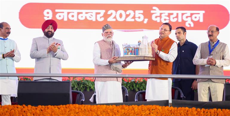 PM participates in a programme marking the Silver Jubilee Celebration of formation of Uttarakhand, at Dehradun, in Uttarakhand on November 09, 2025.