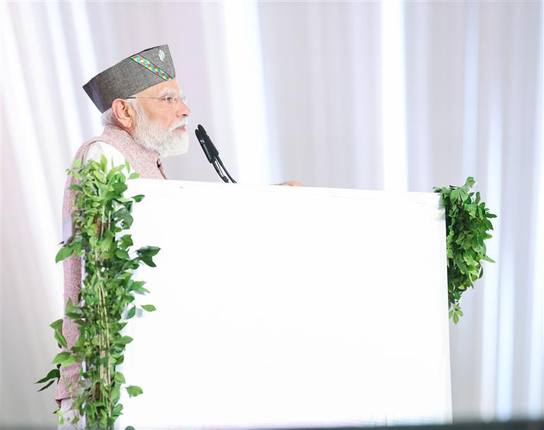 PM addressing in a programme marking the Silver Jubilee Celebration of formation of Uttarakhand, at Dehradun, in Uttarakhand on November 09, 2025.