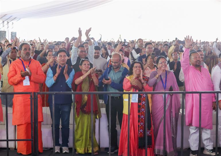 Gathering at the inauguration of various development projects at Dehradun, in Uttarakhand on November 09, 2025. PM addressing on the occasion.