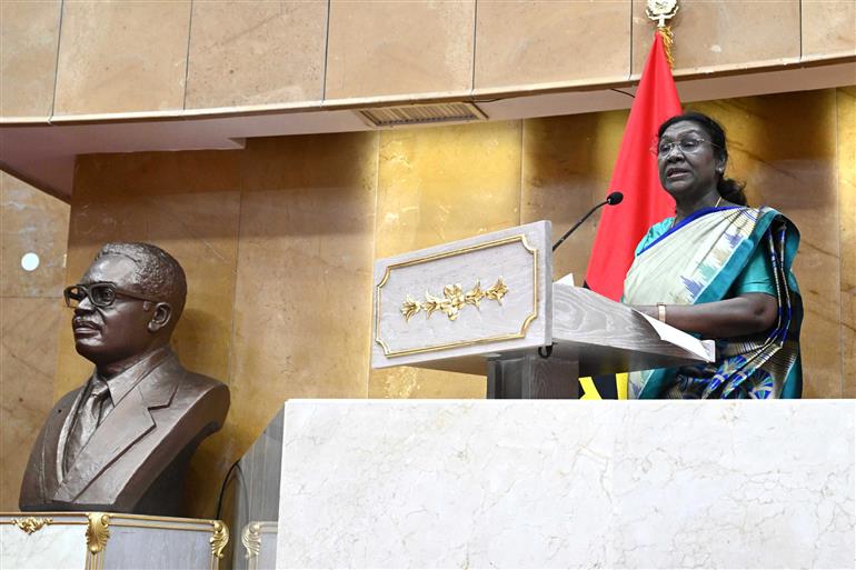 The President of India, Smt Droupadi Murmu addressing the National Assembly of Angola at Luanda, in Angola on November 10, 2025.
