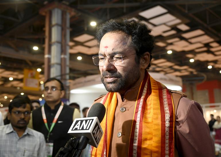 The Union Minister of Coal and Mines, Shri G. Kishan Reddy interacting with media during the inauguration of the Mines Pavilion at 44th India International Trade Fair in Bharat Mandapam, New Delhi on November 14, 2025.