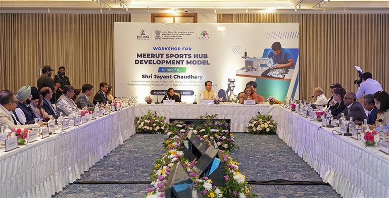 The Secretary, Ministry of Skill Development and Entrepreneurship, Ms. Debashree Mukherjee addressing at the workshop for Meerut Sports Hub Development Model under the ODOP (Sports Goods) initiative organised by the Ministry of Skill Development and Entrepreneurship (MSDE), in New Delhi on November 14, 2025.