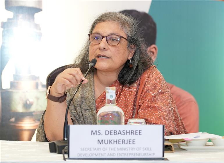 The Secretary, Ministry of Skill Development and Entrepreneurship, Ms. Debashree Mukherjee addressing at the workshop for Meerut Sports Hub Development Model under the ODOP (Sports Goods) initiative organised by the Ministry of Skill Development and Entrepreneurship (MSDE), in New Delhi on November 14, 2025.
