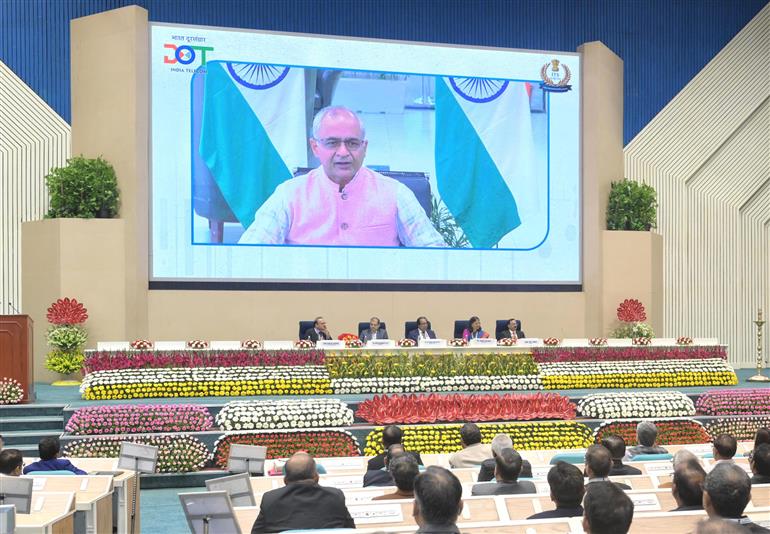 The Chairman DCC & Secretary, Department of Telecommunications, Ministry of Communications, Dr. Neeraj Mittal addressing the 60th Foundation Year - Diamond Jubilee Ceremony of the Indian Telecommunications Service (ITS) via Video Conferencing at Vigyan Bhawan, in New Delhi on November 14, 2025.