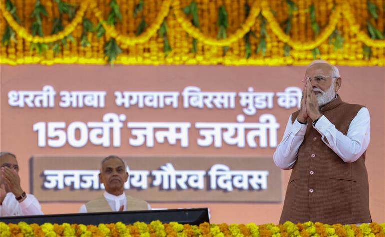 PM at the inauguration and laying the foundation stone of development projects at Narmada, in Gujarat on November 15, 2025.