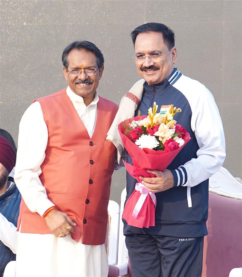 The Minister of State for Road Transport and Highways and Corporate Affairs, Shri Harsh Malhotra attends the flagging-off ceremony of the NAMO Run for importance of road safety awareness and fitness among citizens organized under the Sansad Khel Mahotsav-2025 at Yamuna Sports Complex, in New Delhi on November 16, 2025.