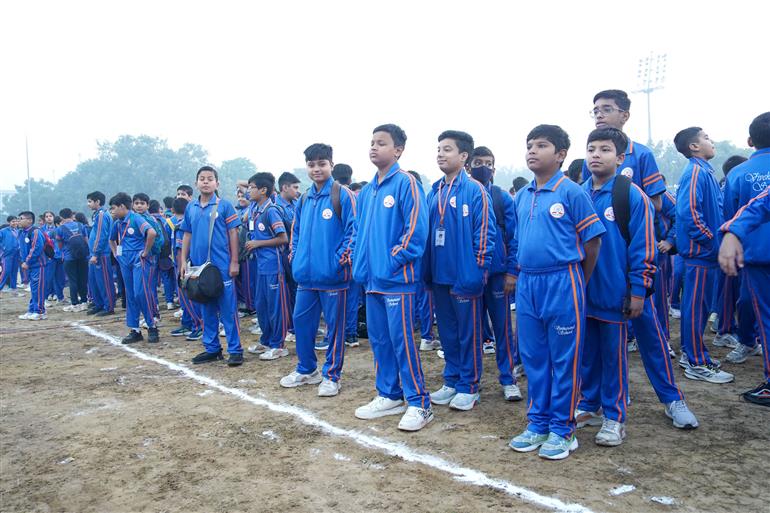 Glimpses of the flagging-off ceremony of the NAMO Run for importance of road safety awareness and fitness among citizens organized under the Sansad Khel Mahotsav-2025 at Yamuna Sports Complex, in New Delhi on November 16, 2025. The Minister of State for Road Transport and Highways and Corporate Affairs, Shri Harsh Malhotra graced the event.