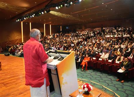 The Vice President of India and Chairman of Rajya Sabha, Shri C. P. Radhakrishnan addressing the gathering at the Audit Diwas Celebrations-2025 at Bharat Mandapam, in New Delhi  on November 16, 2025.