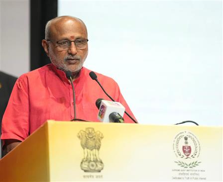 The Vice President of India and Chairman of Rajya Sabha, Shri C. P. Radhakrishnan addressing the gathering at the Audit Diwas Celebrations-2025 at Bharat Mandapam, in New Delhi  on November 16, 2025.