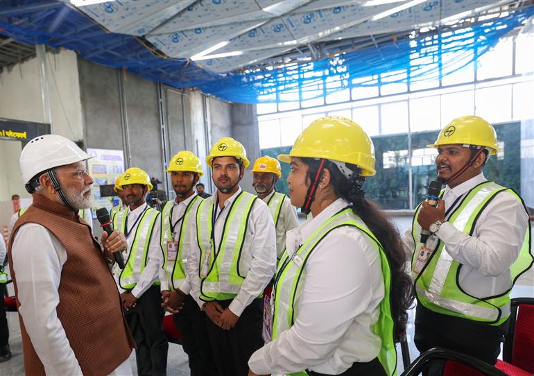 PM visits Bullet Train Station at Surat, in Gujarat on November 15, 2025.