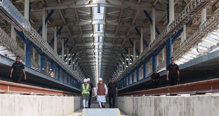PM visits Bullet Train Station at Surat, in Gujarat on November 15, 2025.