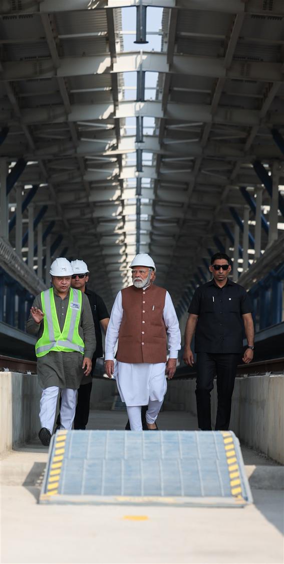 PM visits Bullet Train Station at Surat, in Gujarat on November 15, 2025.