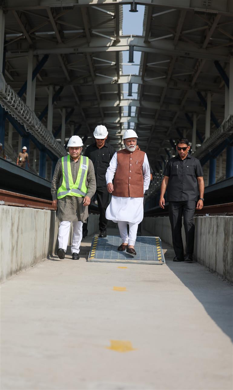PM visits Bullet Train Station at Surat, in Gujarat on November 15, 2025.