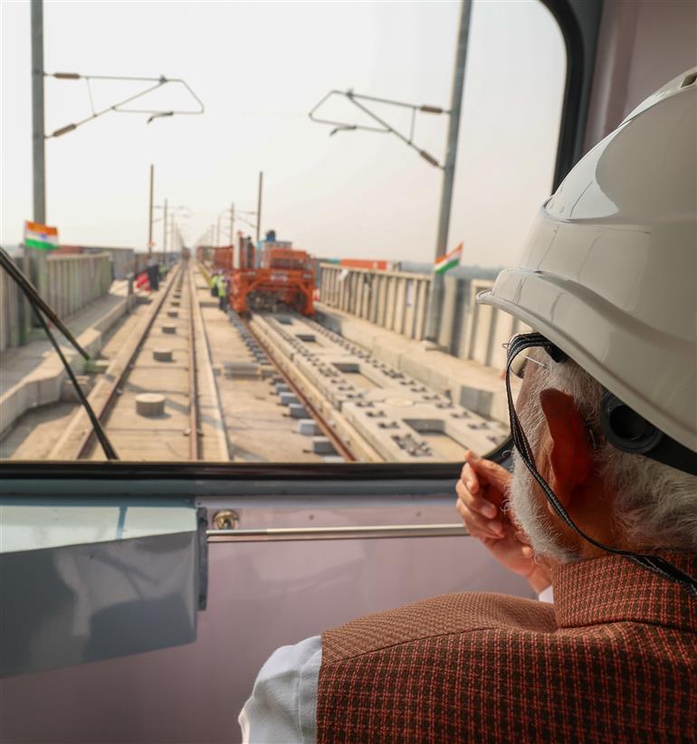 PM visits Bullet Train Station at Surat, in Gujarat on November 15, 2025.