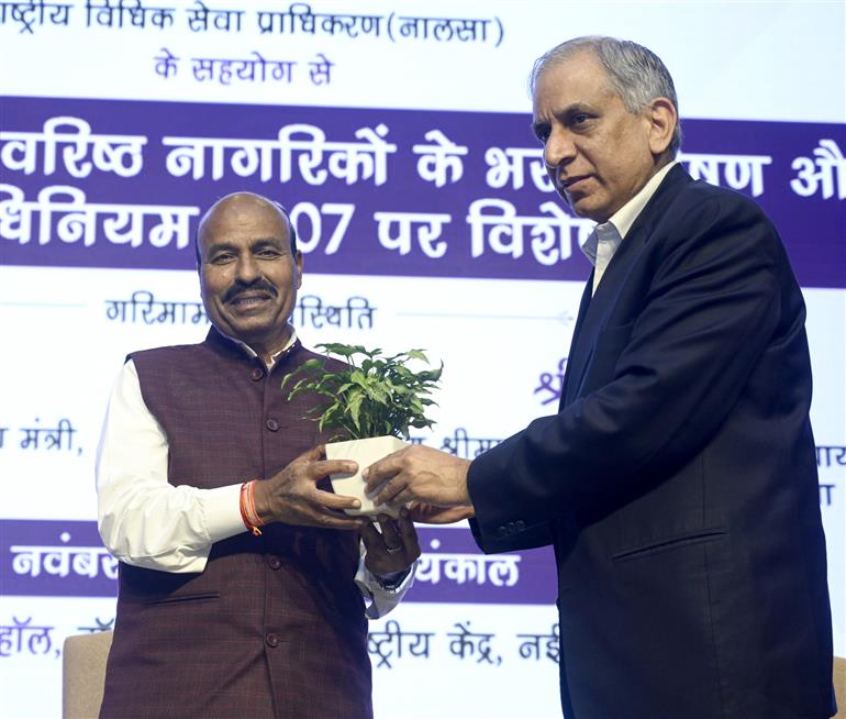 The Union Minister for Social Justice and Empowerment, Dr. Virendra Kumar attends the Special Session on the Maintenance and Welfare of Parents & Senior Citizens (MWPSC) Act, 2007 at Dr. Ambedkar International Centre, in New Delhi on November 17, 2025.