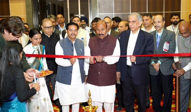 The Union Minister for Social Justice and Empowerment, Dr. Virendra Kumar inaugurates the stalls operated by the Ministry of Social Justice and Empowerment at the 44th India International Trade Fair (IITF-2025) at Bharat Mandapam, in New Delhi on November 17, 2025.